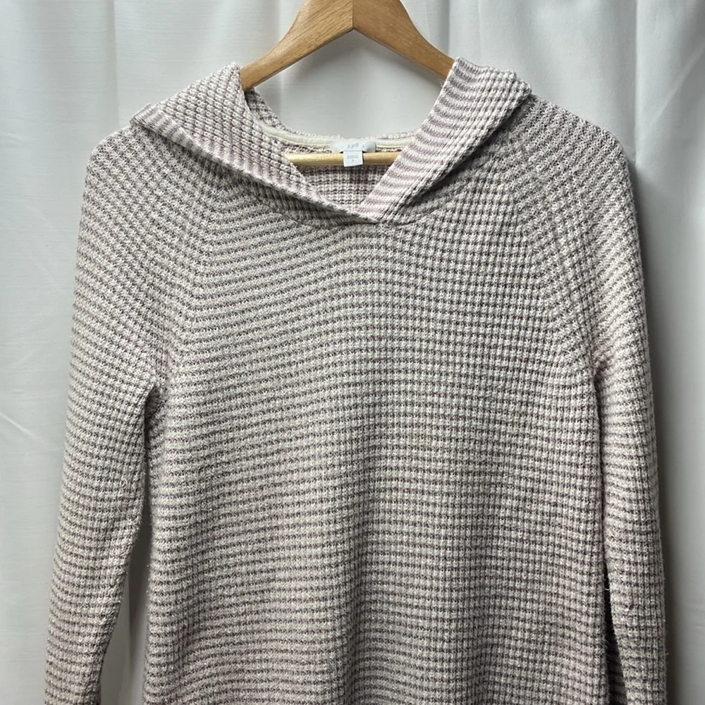 J Jill Purple White Stripe Knit Hooded Sweater- S - Picture 2 of 5